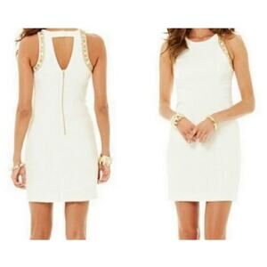 LILLY PULITZER Sz 2 Chrissy $268 Cream Gold Beaded Sleeveless Shift Lined Dress